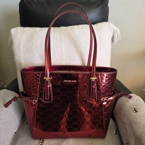 Set Of Michael Kors  Metallic Red Tote AND Wallet